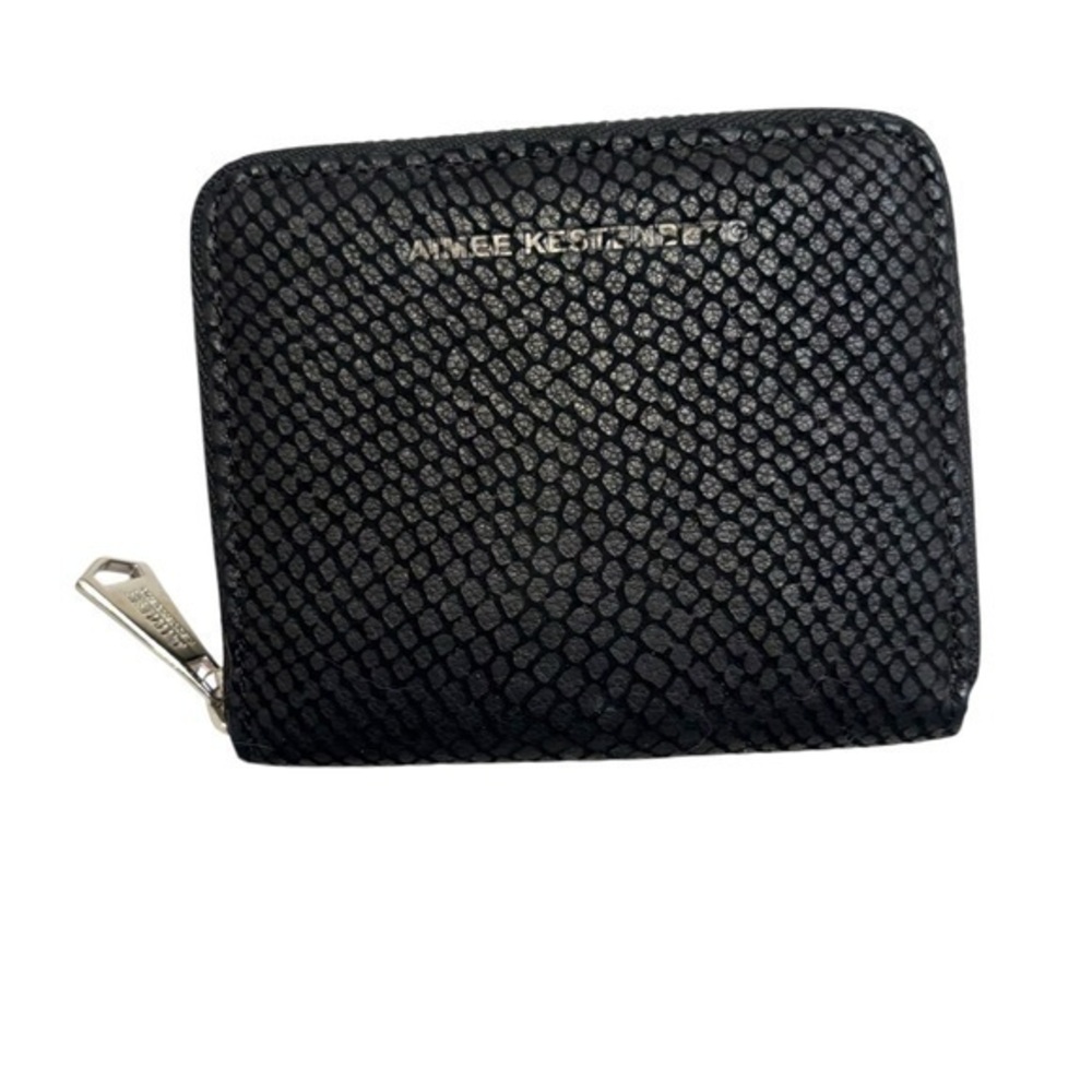 Aimee Kestenberg texture black leather mini zipper wallet new without tags